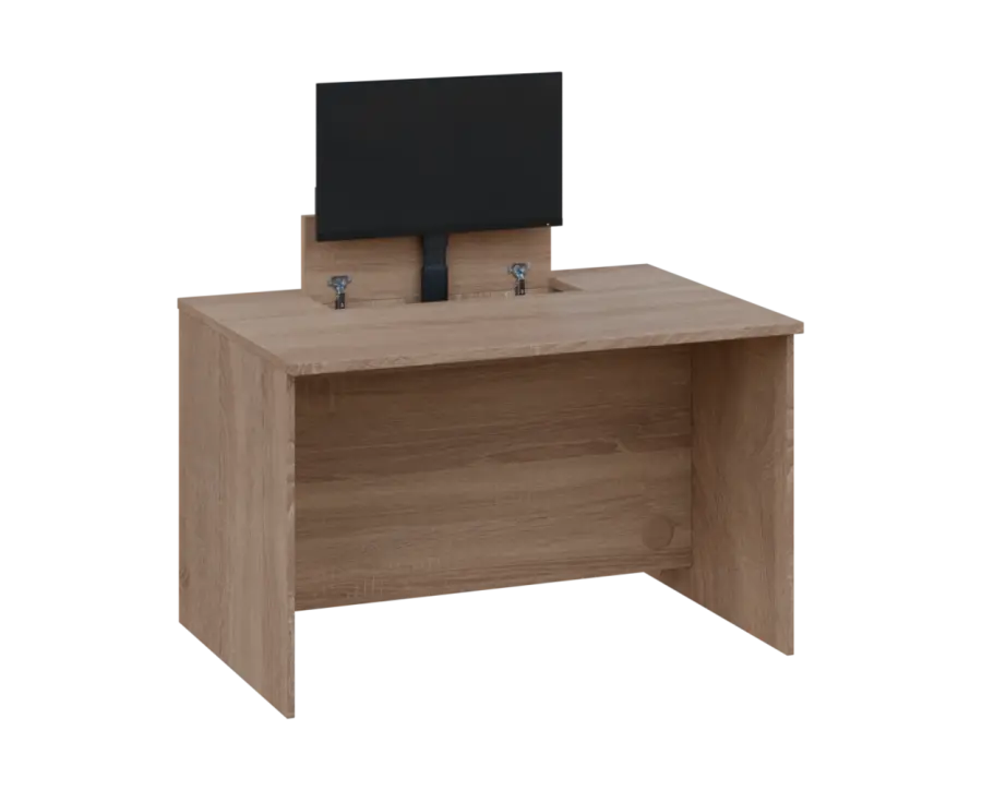 PLVM 18 - 12 stůl kancelářský s výsuvem (1x) monitoru, dřevěná podnož, deska 18 mm, široký 1200 mm, dub bardolino